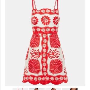 Red and White Floral Embroidered Dress